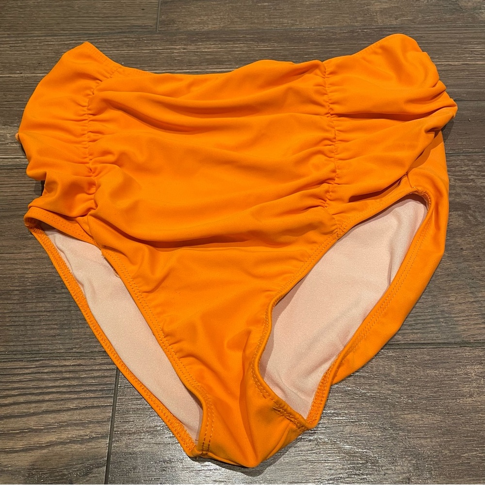 Kortni Jeane Bright Orange‎ Ruffled High Waisted Swim Bottom Size XS